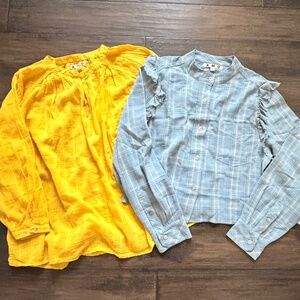 AMO Flowy Yellow & Darling Plaid Dana Shirts Anthropologie Sz S NWT $416!!